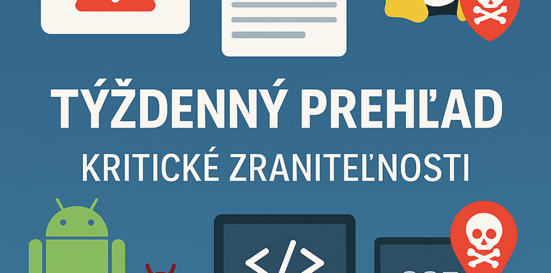Ilustrácia týždenného prehľadu kritických zraniteľností v kybernetickej bezpečnosti, zobrazujúca symboly Linuxu, Androidu, CVE kódu a malvéru.